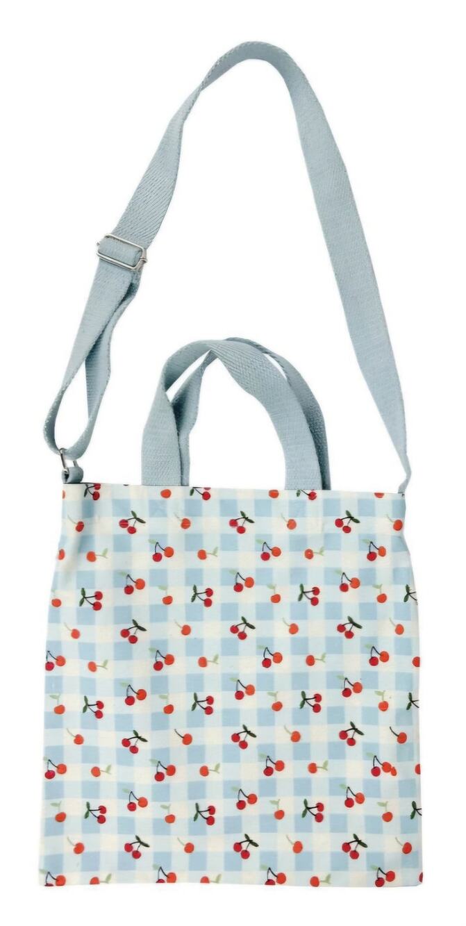 Large Crossbody Reusable Tote Bag Canvas Ivory Adjustable Cherries Strap NWT